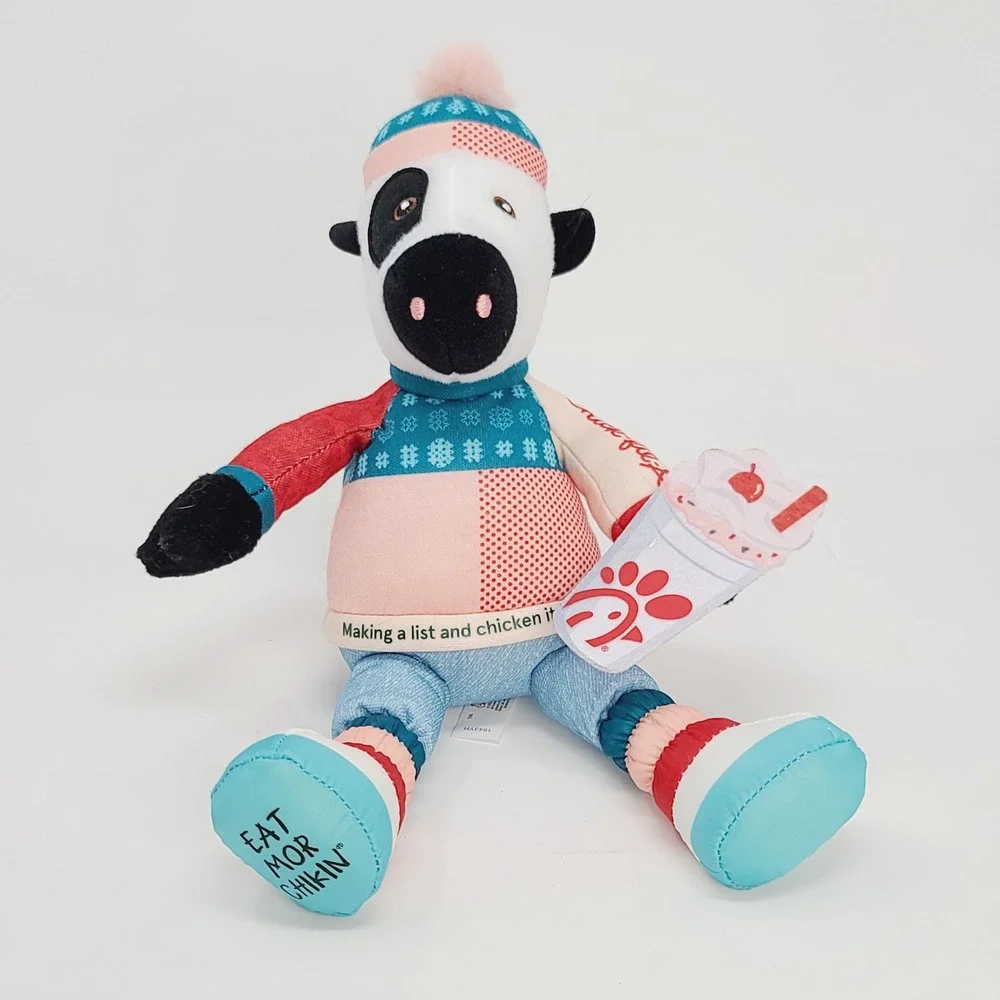 Chick-fil-A Holiday Cow Peppermint Shake Plush Toy 2023 Multi-Color Winter